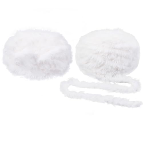 CABODYALS 3.53oz 64M 2 Skeins White Faux Fluffy Super Fur Plush Yarn Chunky Thick Crochet Soft Fuzzy Eyelash Furry Polyester Knit Fringe Yarns for Crocheting Knitting Weaving Shawl Blanket Diy Craft