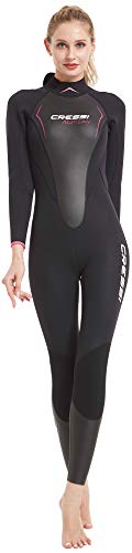 Cressi Altum Full Suit Woman 3mm, Womens Neoprene Ultrastretch One Piece Wetsuit Black/Pink, M/3