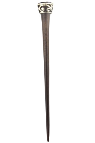 Evolatree Natural Wood Hair Pin - Hand Carved Wooden Hair Stick - Elegant Steel Filigree Wrap - Mother Of Pearl Flower - 7"