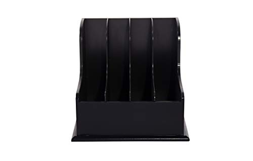 Wooden Vertical Desktop Organizer - Four Compartment Black File, Document and Magazine Holder - for Home and Office for Easy Storage - by Designstyles