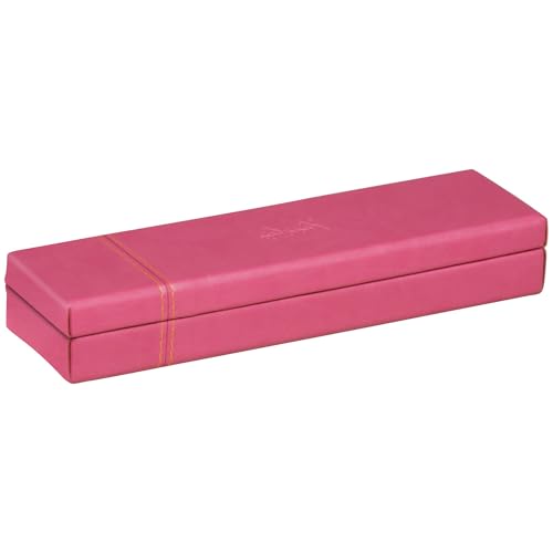 RHODIA 319782C - Raspberry Pencil Case - 21x5.5x3 cm - Orange Saddle Stitching - Faux Leather Exterior - Rhodiarama Home Office Collection - Office Organization & Designer Storage