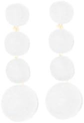 Pom Pom Drop Earrings (White)