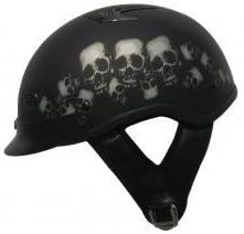 DOT Vented Black Motorcycle Half Helmet with Skulls (Size S, SM, Small)