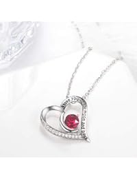 Collar de rubí rojo con piedra natal de julio, con colgante de luna y corazón, regalo de cumpleaños para mujeres, madres, esposas, niñas, regalo de aniversario para ella, plata de ley, P716R1