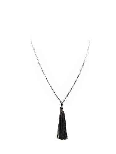 STAR BY QUEEN Handmade Long Crystal Bead Chain Neckalce with Tassel Pendant for Womens Girls (GREY)