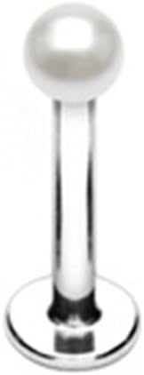 14g Surgical Steel Labret Monroe Stud Lip Ring Body Jewelry Piercing with White Pearl Color Ball 14 Gauge 3/8" 4mm Nemesis Body Jewelry™