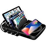 Wireless Charging Station Dock,Multiple Devices Charging Organizer with 10W Fast Qi Cordless Charge Pad, Multi Desktop Docking Station Hub with Type-C/USB/Quick Charge 3.0 Port for Android iOS, Black