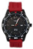 Timex Mens Date Window Black IP Stainless Steel Case Red Rubber Strap Watch T2P138