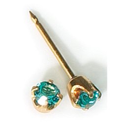 INVERNESS 24K Gold Plate Birthstone Gems 3mm Piercing Earrings December Zircon 92C or 92E