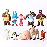Masha and The Bear Playset 10 Pcs Figures Doll Toys Party Favor Cupcake Topper + Bonus Assorted Stickers