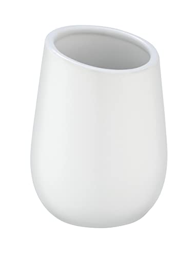 WENKO Badi Toothbrush Cup - White Ceramic with Matte Surface for Storage of Toothbrush and Toothpaste, Ideal for Bathroom and Guest Toilet, Diameter 8