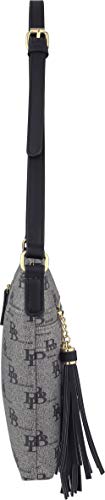 B BRENTANO Vegan Multi-Zipper Crossbody Handbag Purse with Tassel Accents (BB Black)