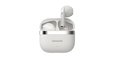 Aiwa Audífonos Inalámbricos Bluetooth 5.4 TWS Modelo AWTWSG31 - Audífonos de Chícharo con Resistencia al Agua IPX4, Control Táctil, Batería de Larga Duración y Estuche de Carga, Blanco
