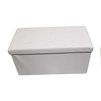Mk Home Folding White Leather Ottoman Pouffe, Foot Rest, Coffee Table, 2 Seat Bench with Padded Seat and Storage Compartment New