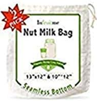 Seamless Reusable Nut Milk Bag - 2 Pack (13"x12" and 10"x12") Large Food Strainer Fine Mesh Bag by inFruitme - Use as Tea Strainer, Cheesecloth or Cold Brew Coffee Filter