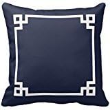 Dark Blue and White Greek Key Border Pillow Home Sofa Decorative 18X18 Inch Square Throw Pillow Case Decor Cushion Covers