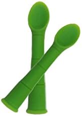 Baby Silicone Feeding Training Spoons for Toddlers and Babies, BPA Free, Food Safe, Soft Tip, Cute Bamboo Shaped (2 Pack)