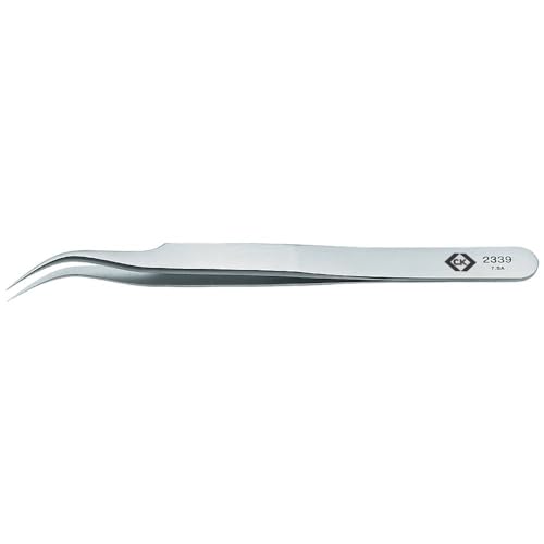 C.K Precision Tweezers, 110 mm, Fine Curved Tips, Anti-Magnetic Steel Bow