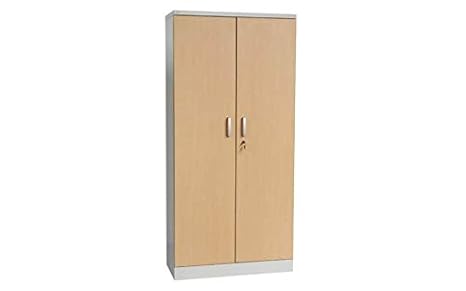 Schrank und Stuhl Aktenschrank Stahlschrank mit Holztüren | Höhe 195 cm | Varianten - KOMPLETT MONTIERT (Grau Buche)