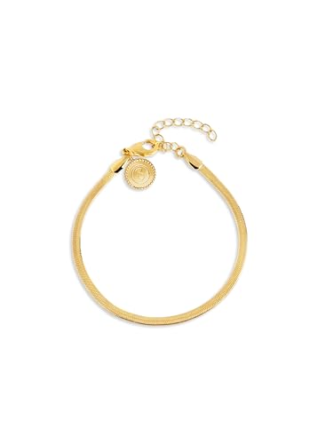 - Pulsera Lisse S. Acero con Acabado en Baño de Oro de 18 Kt. Cadena Plana. Talla Única 16 cm con Alargador 3 cm. Joyas para Mujer