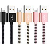 Cable Compatible Phone, Charger Cable 3Pack 6FT 5FT 5FT, Nylon Braided Charging Cable Compatible Phone, Charger Cord Compatible Phone X 8 7 SE 6S 6 5 5C 5S Plus Pad Mini Air Pro Black Gold Pink