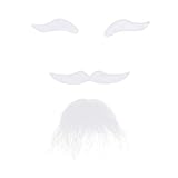 LUOEM 3PCS Self Adhesive Fake Eyebrows Beard Moustache Goatee Kit Facial Hair Cosplay Props Disguise Decoration for Christmas Masquerade Costume Party (White)