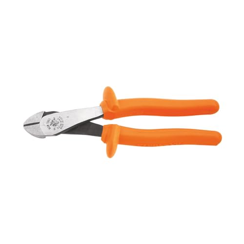 Klein Tools D248-8-INS Pliers, Made in USA, Insulated Diagonal Cutting Pliers with Angled Head, High-Leverage Design, and 1000V Rated Grips, 8-Inch