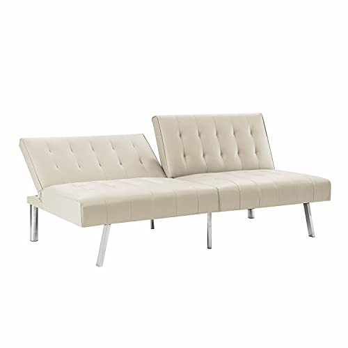 Naomi Home Tufted Split Back Futon Sofa Cream/Faux Leather Pricepulse
