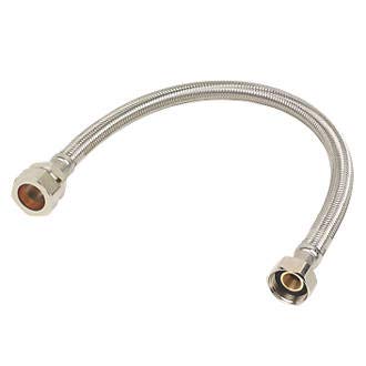 Flexible Tap Hose Connector Pack of 2 - Compression or Push Fit or Push Fit with isolating Valve 300mm Long (22mm Comp x 3/4"F x 300mm Long)