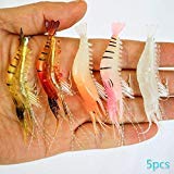 Amoygoog Saltwater Fishing Lures Shrimp Bass Lures Shrimp Baits, Fishing Shrimp Lure Silicone Enticement Set(5pcs) with Hooks for Freshwater and Saltwater