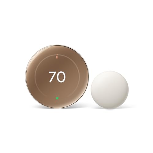 Google Nest Learning Thermostat (4.ª generación, 2024) con sensor de temperatura Nest - Termostato inteligente de ahorro de energía - Compatible con Alexa, Apple HomeKit y la aplicación Google Home - Oro pulido
