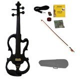 Merano MVE10BK 4/4 Full Size Fitted Electric Silent Violin with Case and Bow, Black/Ebony