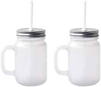 Mason Blank Sublimation Frosted Glass Jar Mugs 430ml with Glass Handles and Straw Drinking Heat Press Dye Thermal Transfer 2 pieces