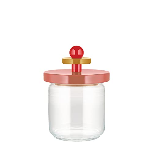 Alessi Mr. Sottsass I Suppose ES16 / 75 2 - Design Hermetic Glass Jar with Lid in Beech, Pink, Red and Yellow Wood