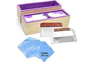 Voulosimi Soap molds kit-2 Pcs 42 oz Loaf Flexible Rectangular Silicone Soap Mold with Wood Box, 100 Pcs 6 x 6 inch Shrink Wrap Bags