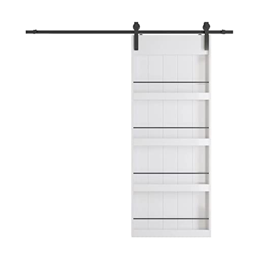 BARNER HOME 36in x 84in Sliding Barn Door, Shelf Style, Made of Primed