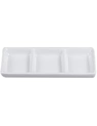BESTONZON White Ceramic Serving Platter 3 Compartment Appetizer Serving Tray Rectangular Divided Sauce Dishes for Home Hotel Restaurant Kitchen Spices Vinegar Nuts(15cm x 6.5cm/White)