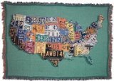 Pure Country Weavers United States Car Tags National Map Blanket - Gift Tapestry Throw Woven from Cotton - Made in The USA (72x54)