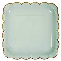 Gold Rimmed Party Paper Plates (Square Plates, Mint Green)