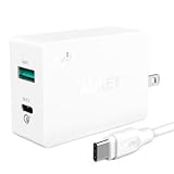 AUKEY Amp USB Wall Charger with USB C & USB Port for iPhone 7 / 7 Plus, Samsung S7 / Edge, LG G5, HTC 10, Nexus 5X / 6P & More - White