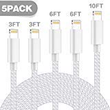 TNSO MFi Certified Phone Cable 5Pack 3FT 3FT 6FT 6FT 10FT Nylon Braided USB Charging & Syncing Cord Compatible with Phone Xs max Phone 8 8 Plus 7 7 Plus 6s 6s Plus 6 6 Plus (Blue)