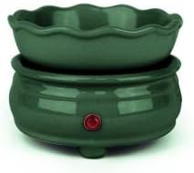 Green Candle Warmer 2 in 1, These Electric 2 in 1 Ceramic Candle Warmers Are a Safe Alternative to Burning Candles. They Produce No Flame, Soot or Smoke. Just Place a Glass Container Candle Onto the Ceramic Warming Plate, Plug It in and Turn It On! The Ceramic Plate Will Heat the Wax, Melting It and Releasing the Scent Without Having to Light the Candle. You Can Use Jar Candles on the Base up to 4 Inches in Diameter. The 4" Dish Is Perfect for Warming Tarts, and Scented Oils. Our Warmers Are Made of Quality Ceramic. Plastic Candle Warmers, Which Are Commonly Seen on the Market, Are Easily Stained By Colored Wax, Our Ceramic Warmers Just Wipe Clean. There Is an Easy to Use On/off Switch Located on the Power Cord. Overall Height 3.5" By 5.5" Diameter. Perfect for Any Home Docor.