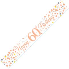 60thBirthday Rose Gold Birthday Party Foil Banner Pennant Age 60