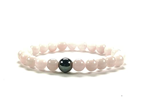 ZILALI Crystal Gemstone Beaded Bracelet, Natural 8mm Stone Bracelet for Women or Men Reiki Chakra Crystal Healing Bracelet Boxed Gift Natural Rose Quartz, 7 inches