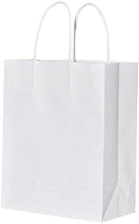 Plain Gift Paper Bag,Thick Paper 10x5x13 Inch 50 Pack White Kraft Bags with Handles Bulk,Bagmad Large Shopping Bags,Natural Party Retail Craft Mechandise Bags (50Pcs Count)