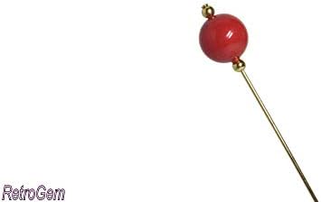 RetroGem 12mm Pearl Gold Tone Hat Pin Made with Swarovski Elements Pearl (Red Coral)