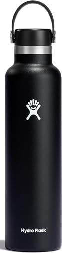 Hydro Flask - Water Bottle 709 ml (24 oz) - Vacuum Insulated Stainless Steel Water Bottle with Leak Proof Flex Cap and Powder Coat - Standard Mouth - Black