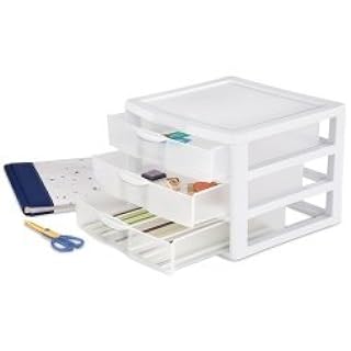 Sterilite 3 Drawer Organizer Clearview Wide 2093 White Clear
