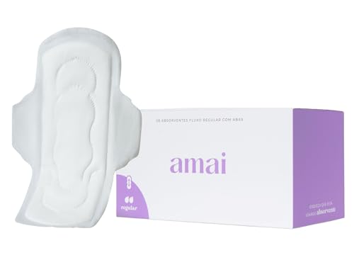 Amai, Absorvente Externo Fluxo Regular, Algodão Sem Químicos, Hipoalergênico, Sem plástico comum, Com Abas - 28 unidades