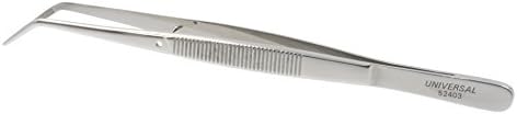 Universal 52403 Stainless Steel Heavy Pattern Precision Grade Curved Tip Tweezers / Forceps with Serrated Tip and Furrowed Handle